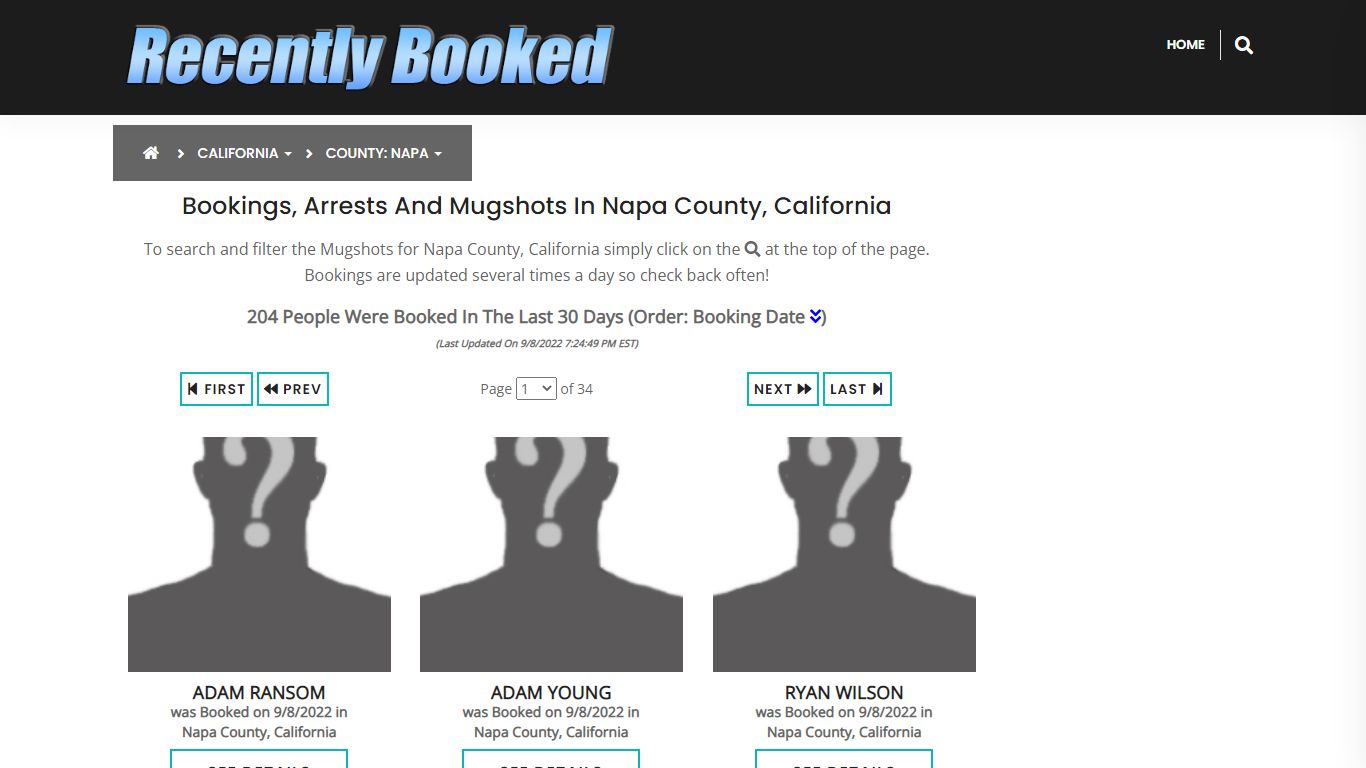 Recent bookings, Arrests, Mugshots in Napa County, California